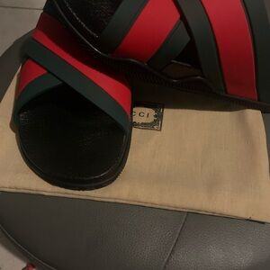 Gucci Red and Green Striped Slides